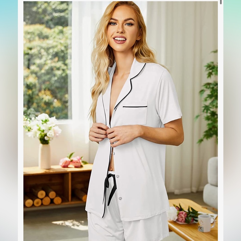 Women Pajama Short Sleeve Button Down Set